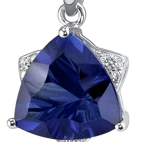 Blue Sapphire Pendant 14 Karat White Gold Triangle 3.73 Carats