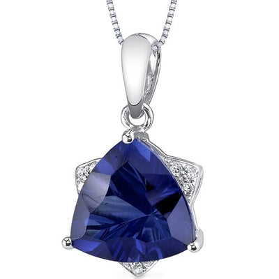 Blue Sapphire Pendant 14 Karat White Gold Triangle 3.73 Carats