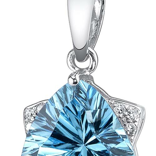 Swiss Blue Topaz and Diamond Pendant Necklace 14K White Gold 2.39 Carats Triangle Shape