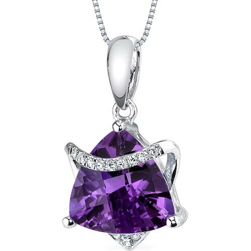Amethyst Pendant Necklace 14 Karat White Gold Triangle 2.43 Cts