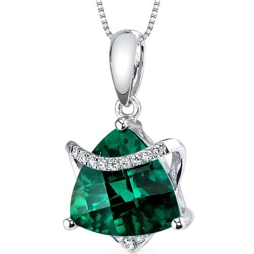 Emerald Pendant Necklace 14 Karat White Gold Triangle 2.41 Carat