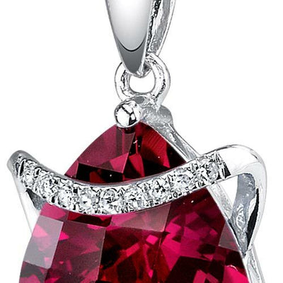 Ruby Pendant Necklace 14 Karat White Gold Triangle 3.64 Carats