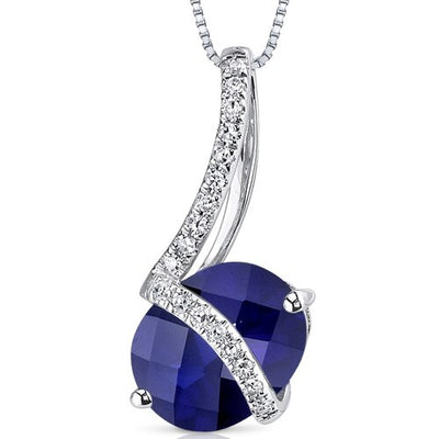 Blue Sapphire Pendant Necklace 14 Karat White Gold Oval 2.42 Cts