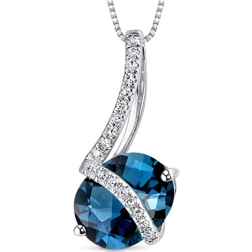 London Blue Topaz Pendant 14 Karat White Gold Oval 2.3 Carats