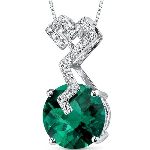 Emerald Pendant Necklace 14 Karat White Gold Round 2.55 Carats
