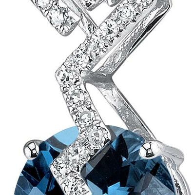 London Blue Topaz and Diamond Pendant Necklace 14K White Gold 3.04 Carats Round Shape