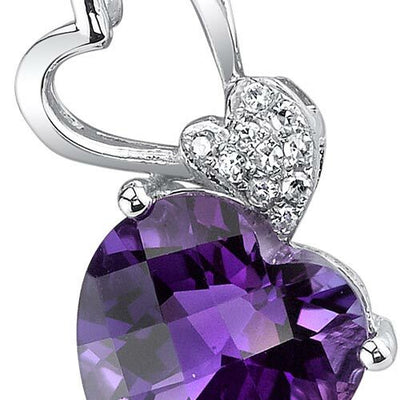 Amethyst and Diamond Pendant Necklace 14K White Gold 2.33 Carats Heart Shape