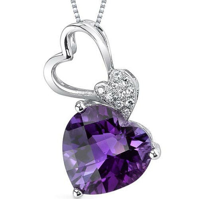 Amethyst and Diamond Pendant Necklace 14K White Gold 2.33 Carats Heart Shape