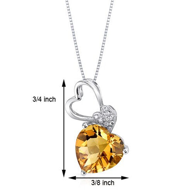 Citrine Pendant Necklace 14 Karat White Gold Heart 2.47 Carats