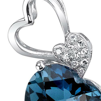 London Blue Topaz and Diamond Pendant Necklace 14K White Gold 3.07 Carats Heart Shape