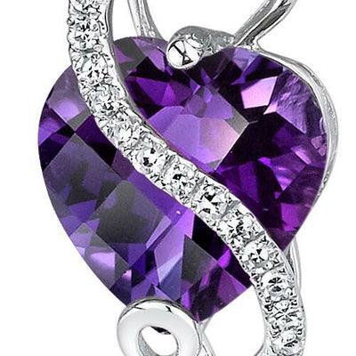 Amethyst and Diamond Pendant Necklace 14K White Gold 2.20 Carats Heart Shape