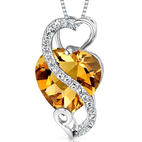 Citrine Pendant Necklace 14 Karat White Gold Heart 2.13 Carats