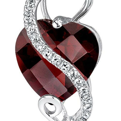Garnet Pendant Necklace 14 Karat White Gold Heart 3.25 Carats