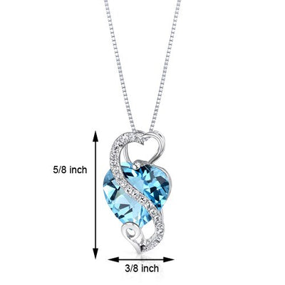 Swiss Blue Topaz and Diamond Pendant Necklace 14K White Gold 3.02 Carats Heart Shape