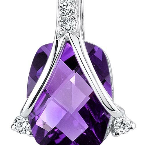 Amethyst and Diamond Pendant Necklace 14K White Gold 1.89 Carats Cushion Cut