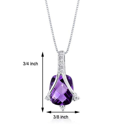 Amethyst and Diamond Pendant Necklace 14K White Gold 1.89 Carats Cushion Cut