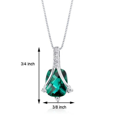 Emerald Pendant Necklace 14 Karat White Gold Cushion 1.9 Carats