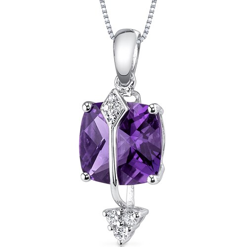 Amethyst and Diamond Pendant Necklace 14K White Gold 2.06 Carats Cushion Cut