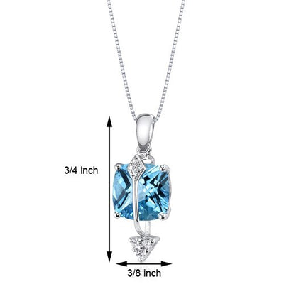 Swiss Blue Topaz and Diamond Pendant Necklace 14K White Gold 2.63 Carat Cushion Cut