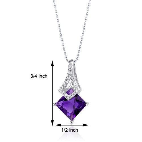 Amethyst and Diamond Pendant Necklace 14K White Gold 1.51 Carats Princess Cut