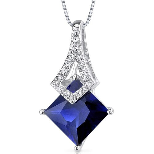 Blue Sapphire Pendant Necklace 14 Karat White Gold 2.43 Carats