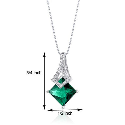 Emerald Pendant Necklace 14 Karat White Gold Princess 1.65 Carat