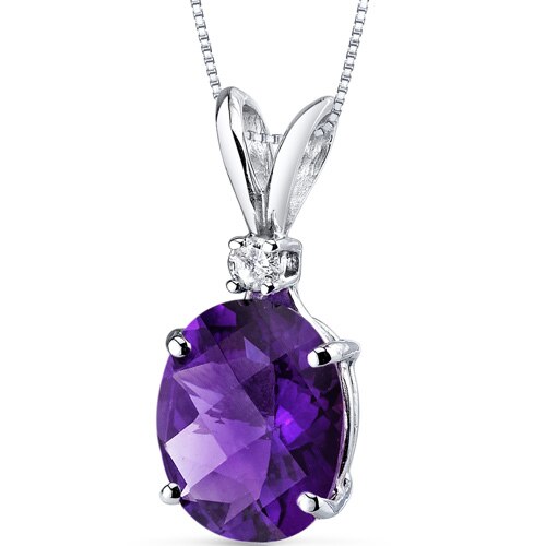 Amethyst and Diamond Pendant Necklace 14K White Gold 2.06 Carats Oval