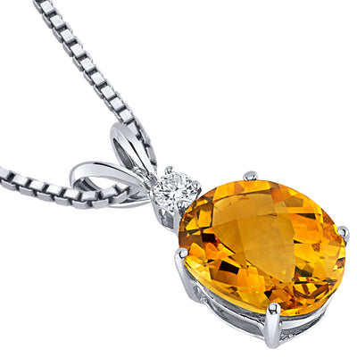 Citrine and Diamond Pendant Necklace 14K White Gold 2.27 Carats Oval