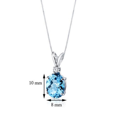 Swiss Blue Topaz Pendant 14 Karat White Gold Oval 2.87 Carats P8928-dimensions