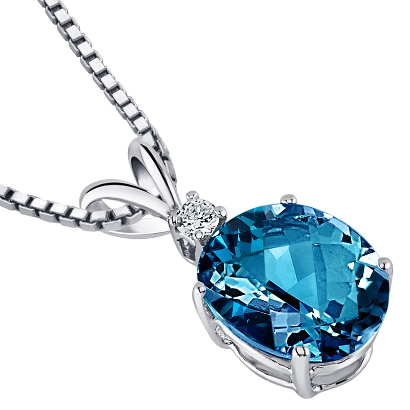 3 Carat Natural London Blue Topaz Pendant in 14K White Gold-side view