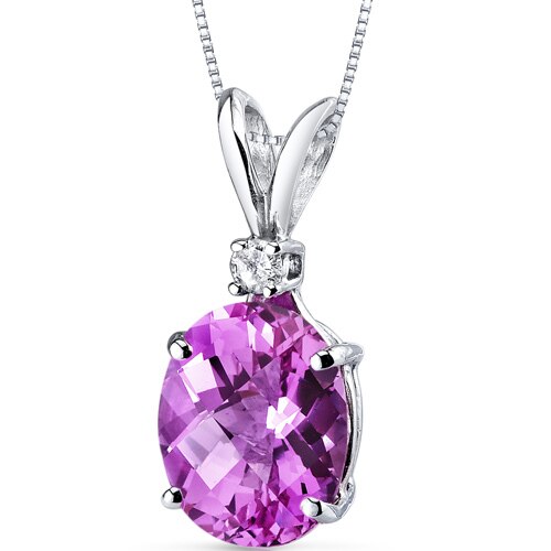 Pink Sapphire and Diamond Pendant Necklace 14K White Gold 3.69 Carats Oval