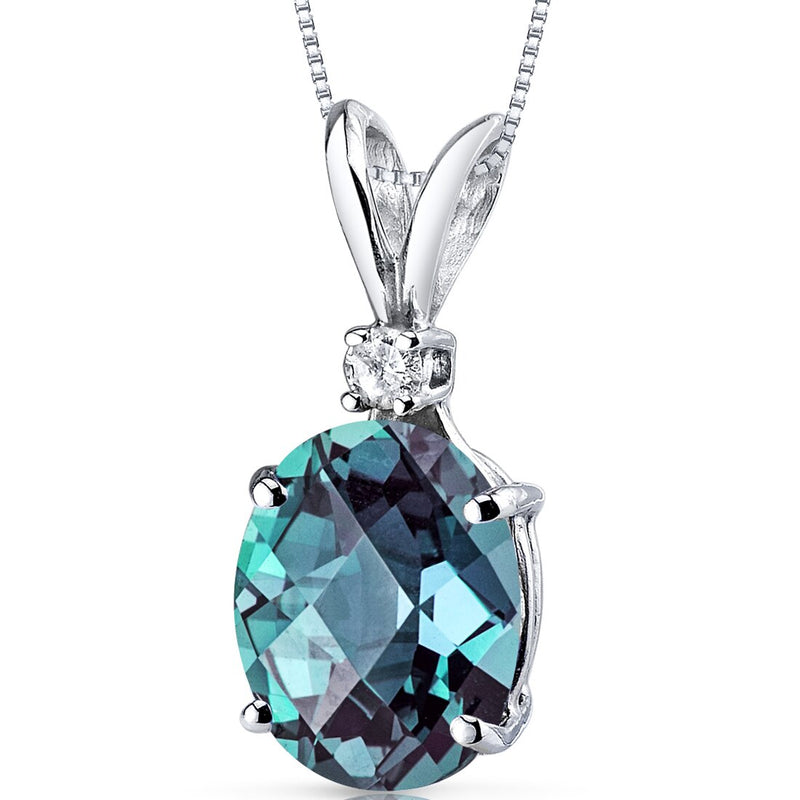Alexandrite and Diamond Pendant Necklace 14K White Gold 3.25 Carats Oval