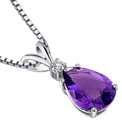 Amethyst and Diamond Pendant Necklace 14K White Gold 1.58 Carats Pear Shape