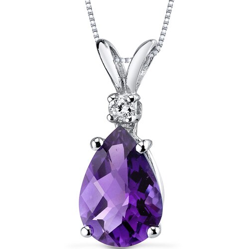 Amethyst and Diamond Pendant Necklace 14K White Gold 1.58 Carats Pear Shape