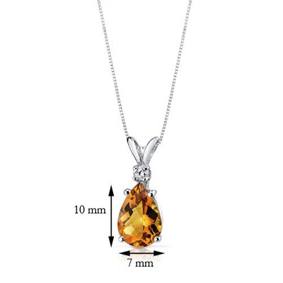 Citrine and Diamond Pendant Necklace 14K White Gold 1.58 Carats Pear Shape