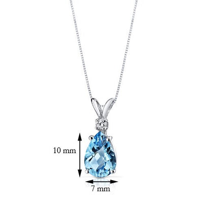 Swiss Blue Topaz and Diamond Pendant Necklace 14K White Gold 2.26 Carats Pear Shape