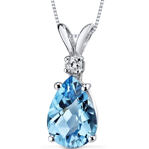 Swiss Blue Topaz Diamond Pendant 14K White Gold | P8948 | Peora