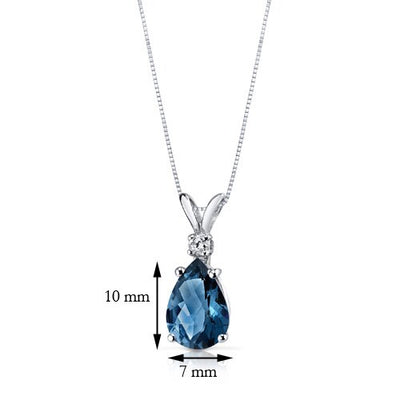 London Blue Topaz and Diamond Pendant Necklace 14K White Gold 1.99 Carats Pear Shape
