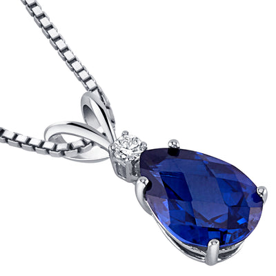 Blue Sapphire Pendant Necklace 14 Karat White Gold Pear 2.43 Cts P8954-side