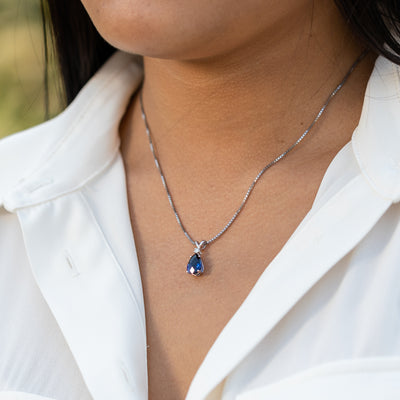 Blue Sapphire Pendant Necklace 14 Karat White Gold Pear 2.43 Cts P8954-model2