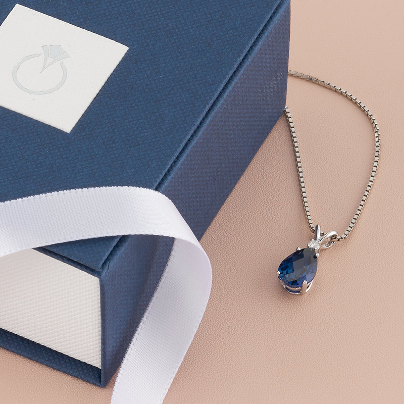 Blue Sapphire Pendant Necklace 14 Karat White Gold Pear 2.43 Cts P8954-box