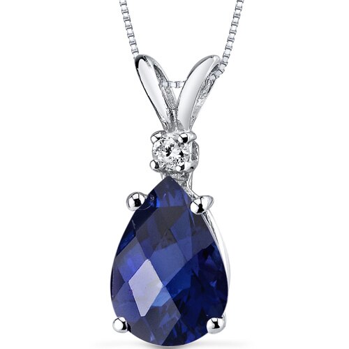 Blue Sapphire and Diamond Pendant Necklace 14K White Gold 2.43 Carats Pear Shape