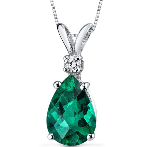 Emerald Pendant Necklace 14 Karat White Gold Pear 1.72 Carats