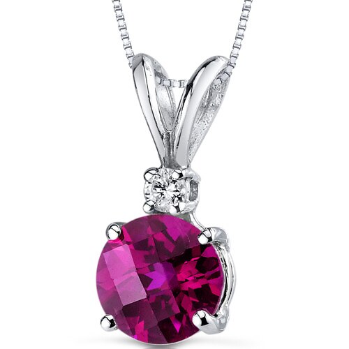 Ruby and Diamond Pendant Necklace 14K White Gold 1.33 Carats Round