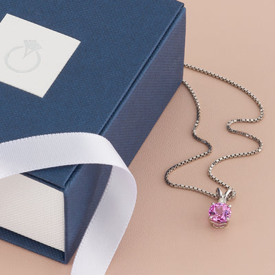 Pink Sapphire and Diamond Pendant 14K White Gold 1.35 Carats Round