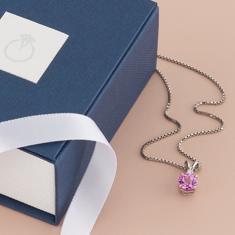 Pink Sapphire and Diamond Pendant 14K White Gold 1.35 Carats Round