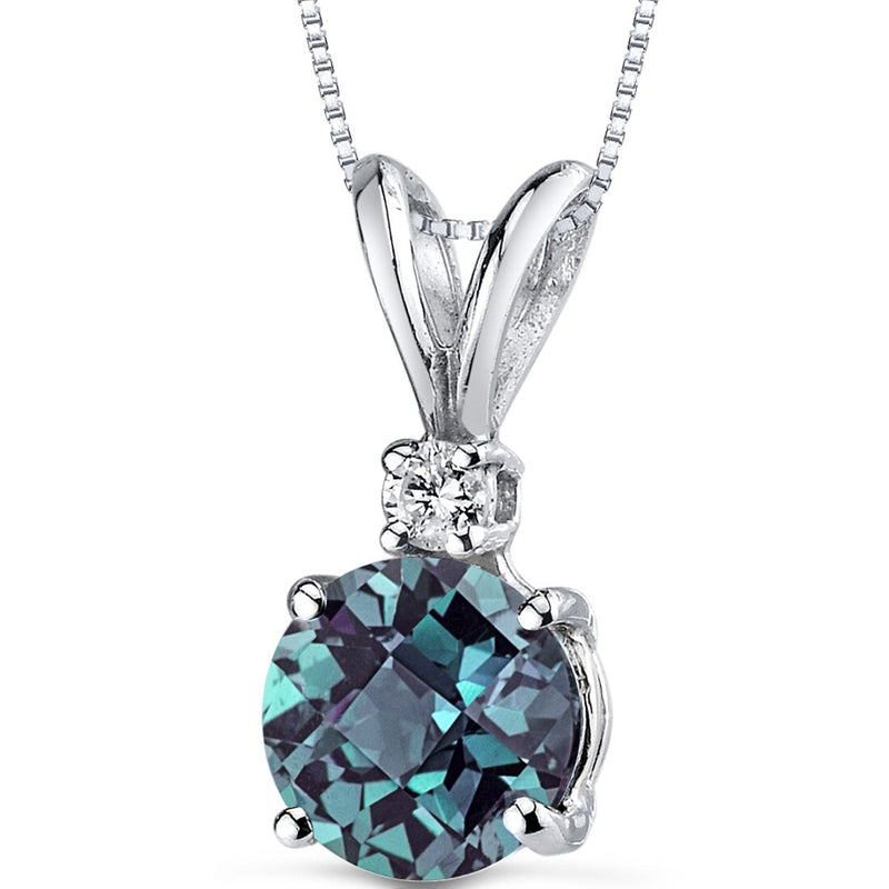 Alexandrite and Diamond Pendant Necklace 14K White Gold 1.25 Carats Round