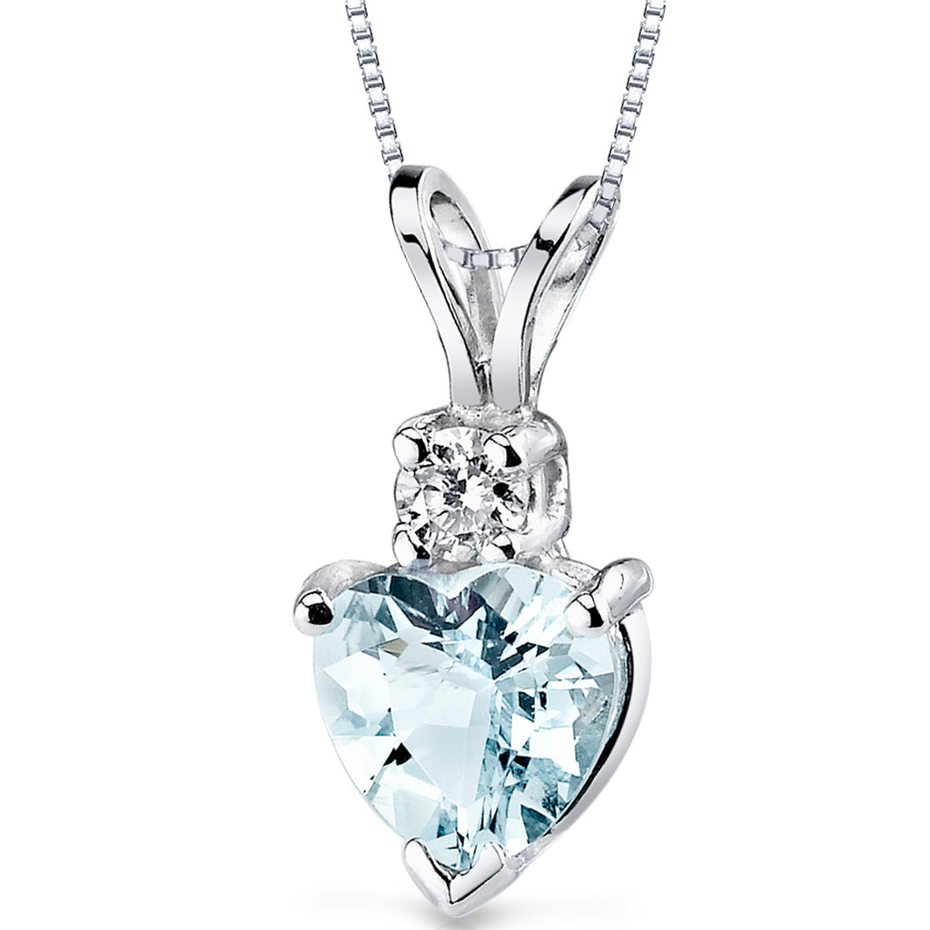 Aquamarine and Diamond Pendant Necklace 14K White Gold 0.70 Carat Heart  Shape