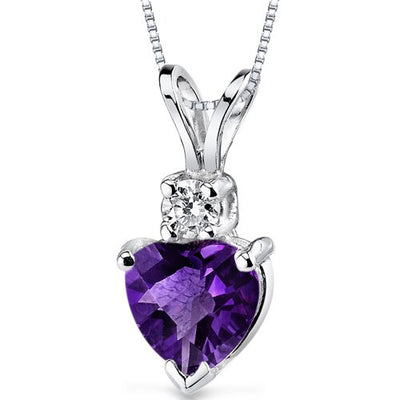 Amethyst and Diamond Pendant Necklace 14K White Gold 0.73 Carats Heart Shape