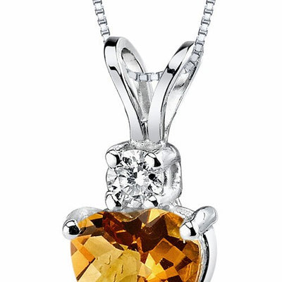 Citrine and Diamond Pendant Necklace 14K White Gold 0.70 Carat Heart Shape